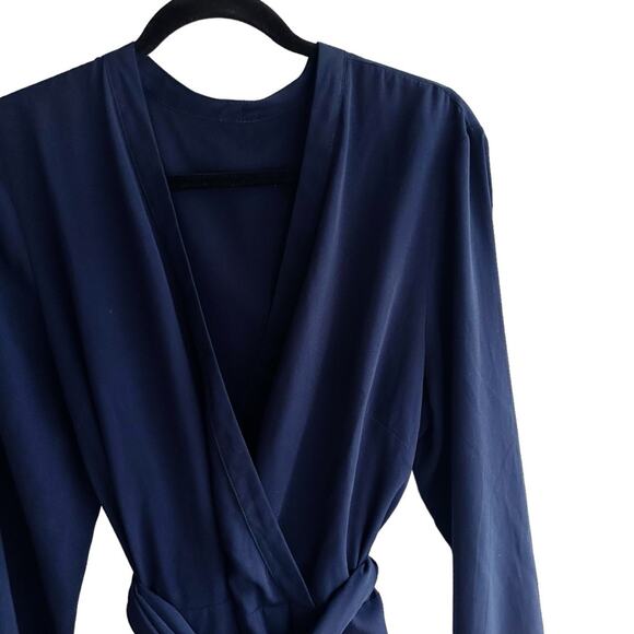 Asos Long Sleeve Faux Wrap Deep V Tie Waist Short Dress - Picture 6 of 7